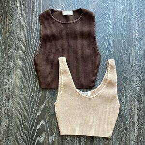 Aritzia Brown and Cream Crop Top